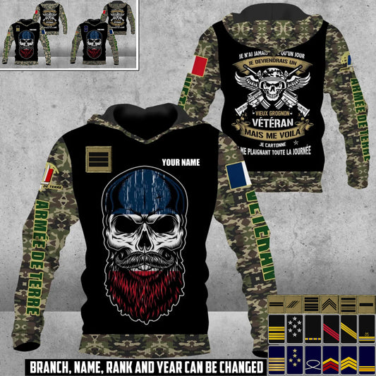 Personalized France Soldier/Veteran Camo with Name and Rank Hoodie All Over Printed - 17410464