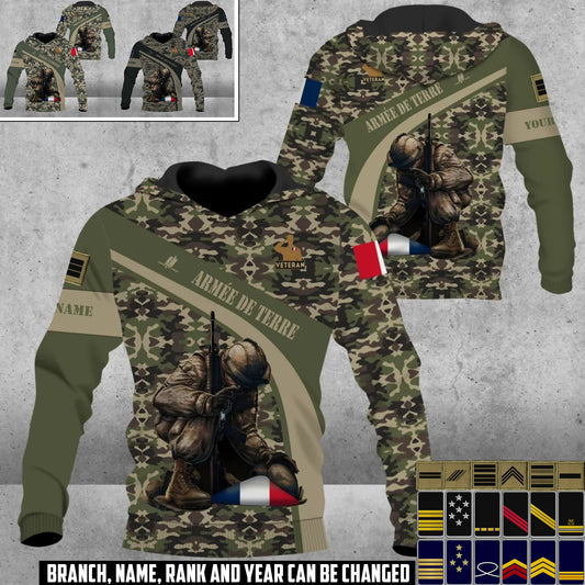 Personalized France Soldier/Veteran Camo with Name and Rank Hoodie All Over Printed - 17416512