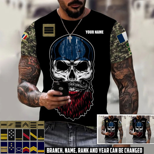 Personalized France Soldier/Veteran Camo with Name and Rank T-Shirt All Over Printed - 17410464