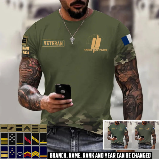 Personalized France Soldier/Veteran Camo with Name, Year and Rank T-Shirt All Over Printed - 17407872