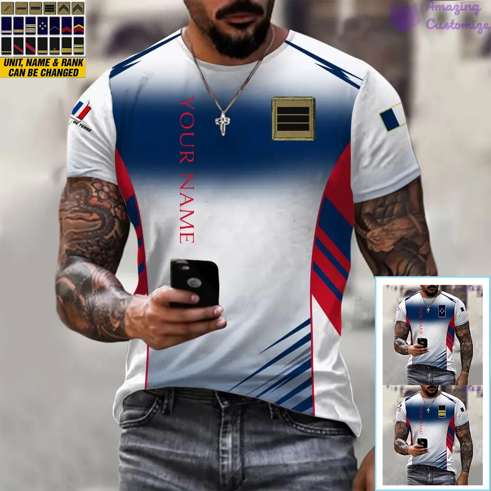 T-shirt personnalisé France avec nom et grade Soldat/Vétéran imprimé sur toute la surface - 16052401QA