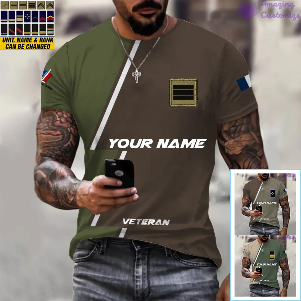 Personalisiertes Frankreich-T-Shirt für Soldaten/Veteranen mit Namen und Rang, komplett bedruckt – 20052401QA