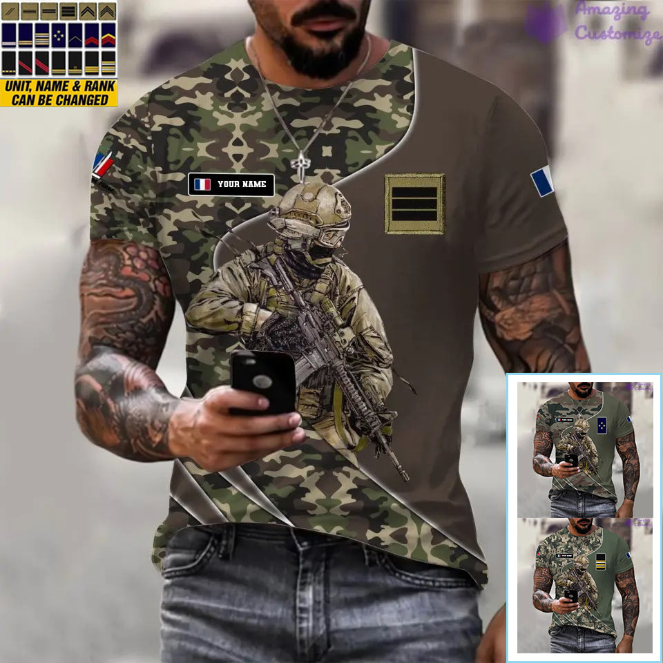 T-shirt personnalisé France avec nom et grade Soldat/Vétéran imprimé sur toute la surface - 15052401QA