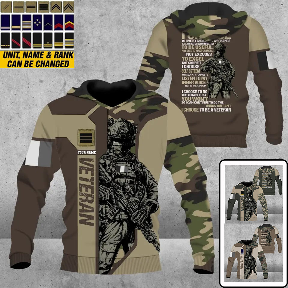 Sweat à capuche personnalisé avec camouflage soldat/vétéran de la France avec nom et grade imprimé en 3D - 16932672