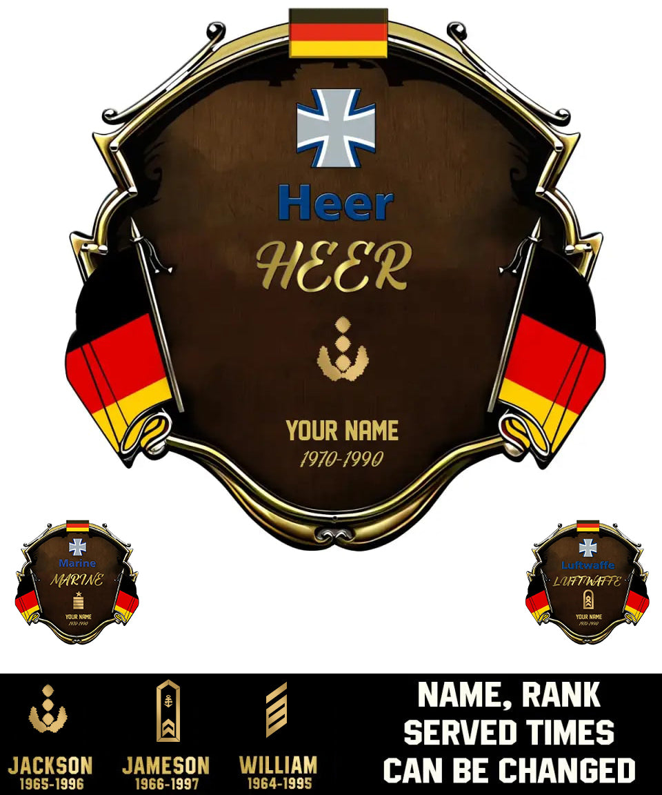 Personalisierter Rangname und Jahr Deutsche Soldaten/Veteranen Tarnmuster Metallschild - Gold Rank