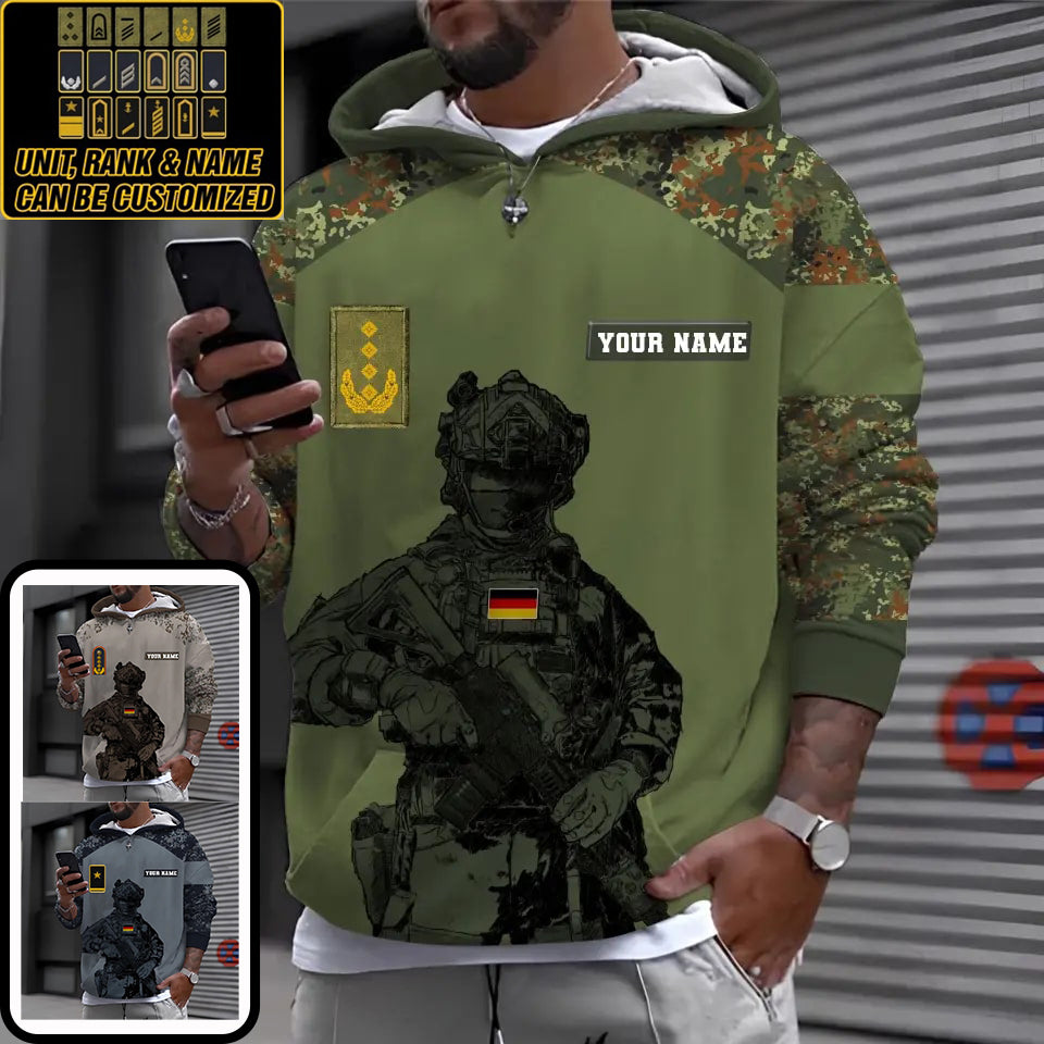 Personalisierter Kapuzenpullover mit Camouflage-Muster für deutsche Soldaten/Veteranen mit Namen und Rang, 3D-Druck – 2911230001