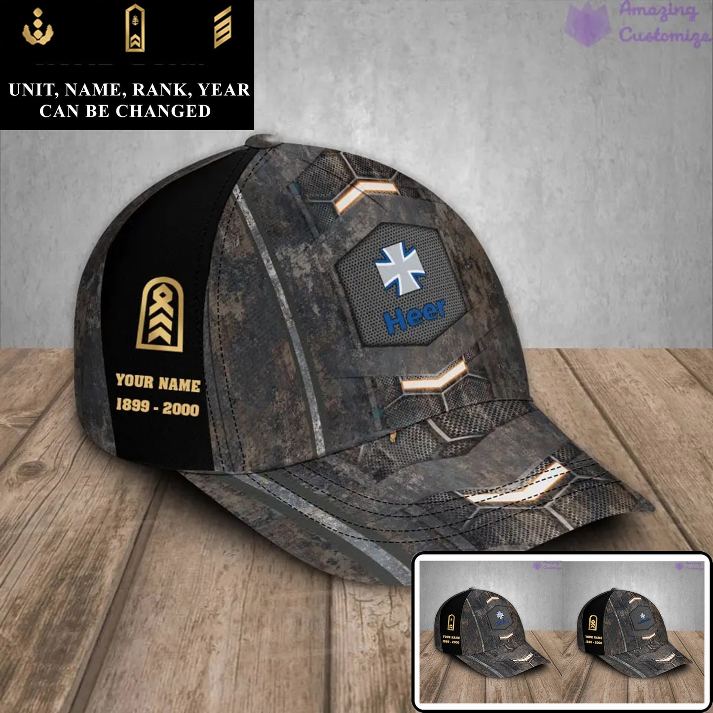 Casquette de baseball camouflage personnalisée avec rang, année et nom pour soldat/ancien combattant allemand - 17178048