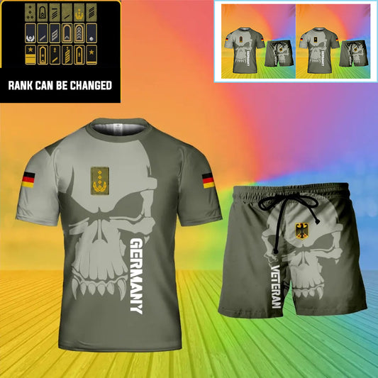 Personalisiertes deutsches Soldaten-/Veteranen-Tarnmuster mit Rang-Kombi-T-Shirt + Short, 3D-Druck – 13042401QA