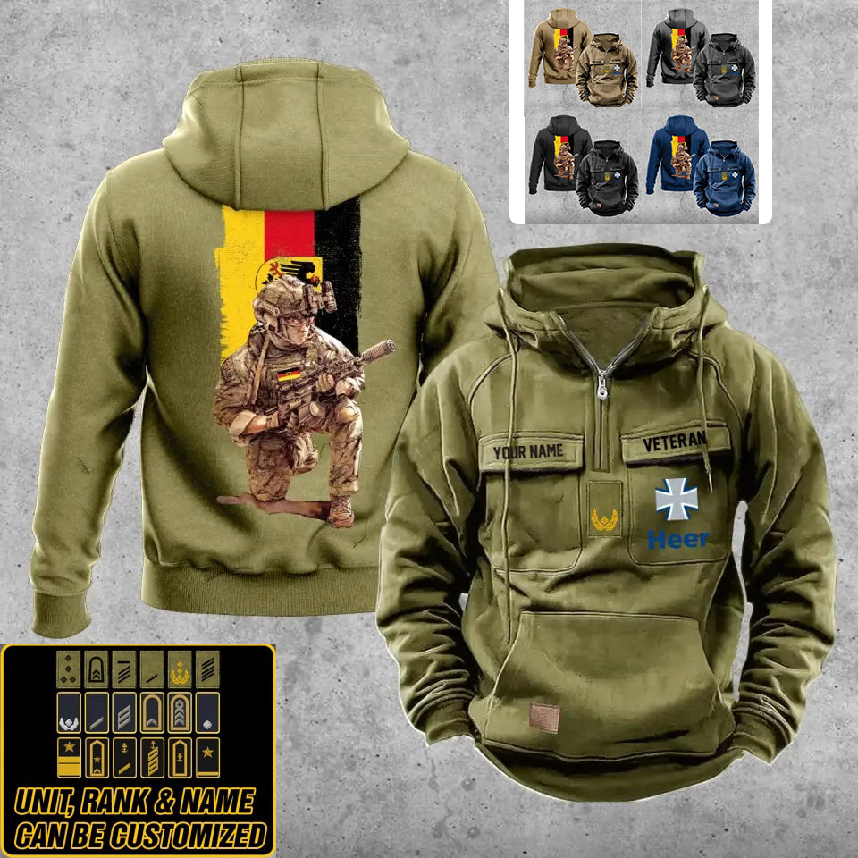 Personalisierter Vintage-Kapuzenpullover mit deutschem Soldaten-/Veteranen-Print – 21062402QA