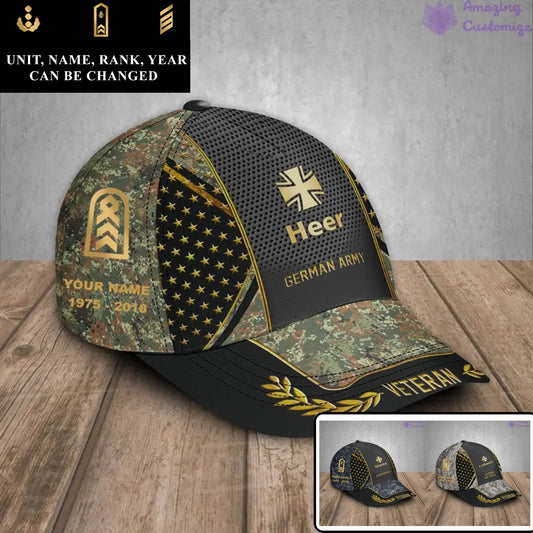 Baseballkappe mit Camouflage-Muster, personalisierbar mit Rang, Jahr und Namen für deutsche Soldaten/Veteranen – 17163360