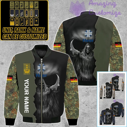 Personalisierte Bomberjacke mit Camouflage-Muster für deutsche Soldaten/Veteranen mit Namen und Rang, 3D-Druck – 260124QA