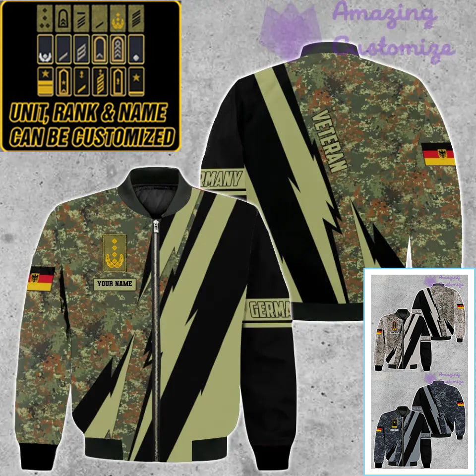 Personalisierte Bomberjacke mit Camouflage-Muster für deutsche Soldaten/Veteranen mit Namen und Rang, 3D-Druck – 05032401QA