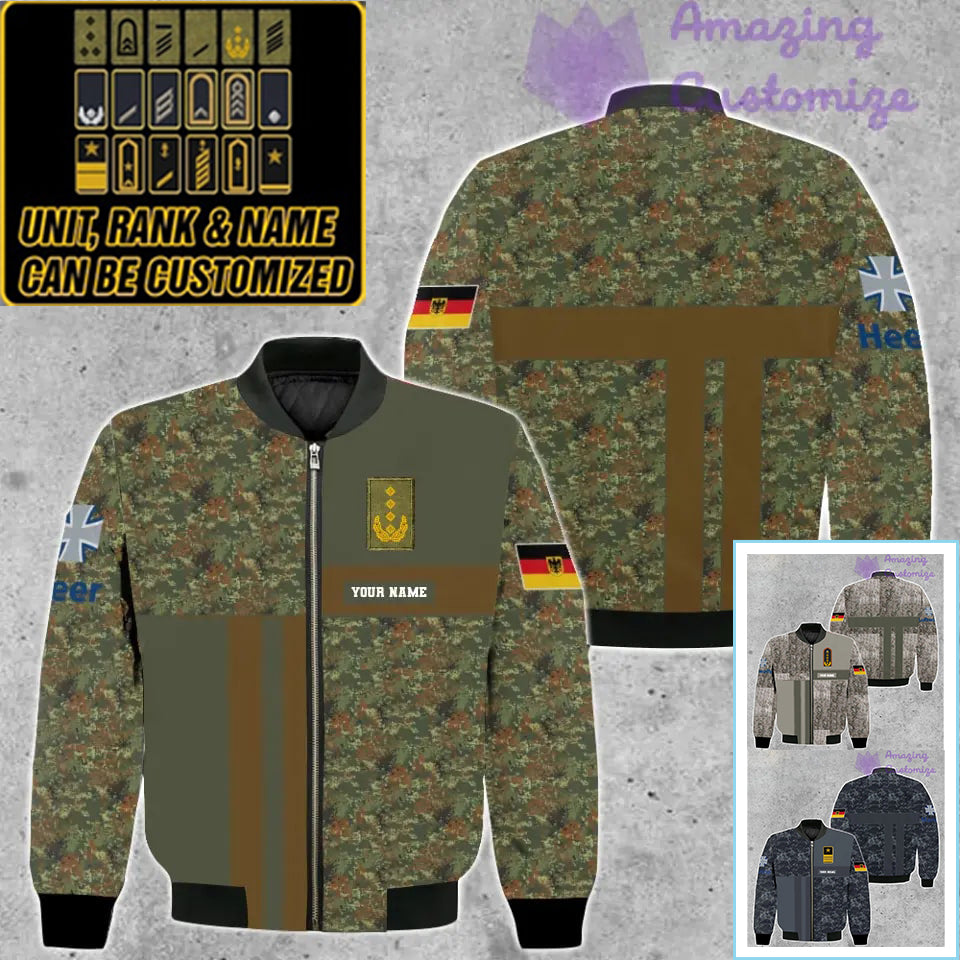 Veste de bombardier personnalisée avec camouflage soldat/vétéran allemand avec nom et grade, imprimée en 3D - 07052401QA