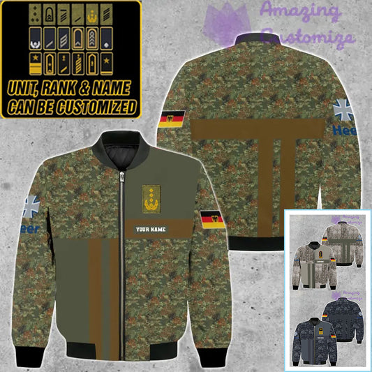 Personalisierte Bomberjacke mit Camouflage-Muster für deutsche Soldaten/Veteranen mit Namen und Rang, 3D-Druck – 07052401QA