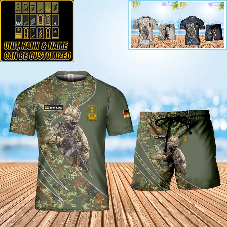 Personalized Germany Soldier/ Veteran Camo With Name And Rank Combo T-Shirt + Short 3D Printed  - 15052401QA