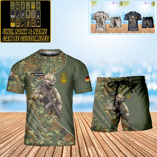 T-shirt personnalisé avec camouflage soldat/vétéran allemand avec nom et grade + short imprimé en 3D - 15052401QA