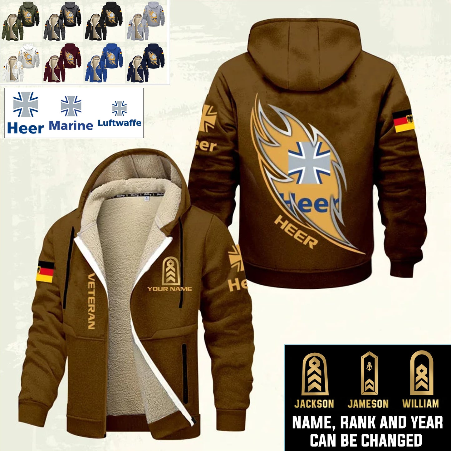 Personalized Germany Soldier/ Veteran With Name And Rank Hoodie Zip Velvet Coat - 17369856