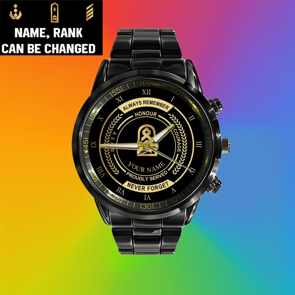 Personalized Germany Soldier/ Veteran With Name And Rank Black Stainless Steel Watch - 1709683201 - Gold Version