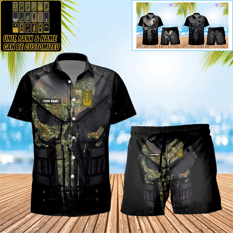 T-shirt Hawaï personnalisé avec camouflage soldat/vétéran allemand et combo de grades + short imprimé en 3D - 0112230001QA