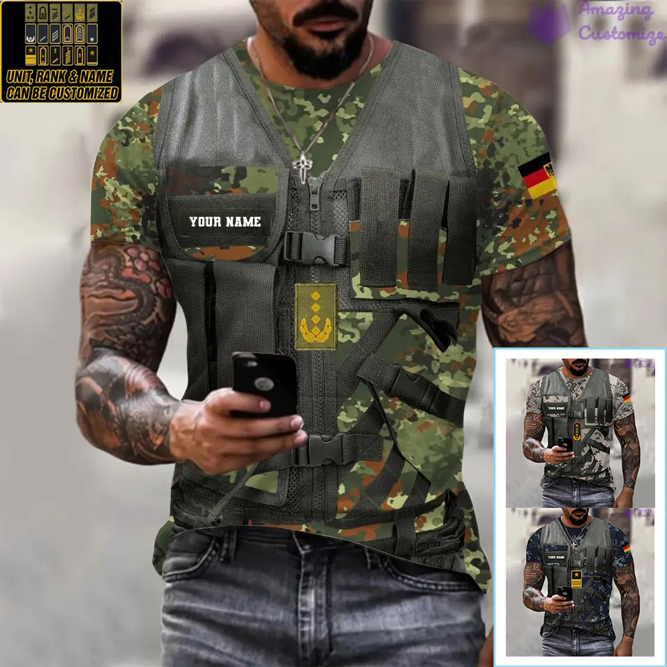 T-shirt personnalisé avec camouflage soldat/vétéran allemand avec nom et grade imprimé en 3D - 22042401QA