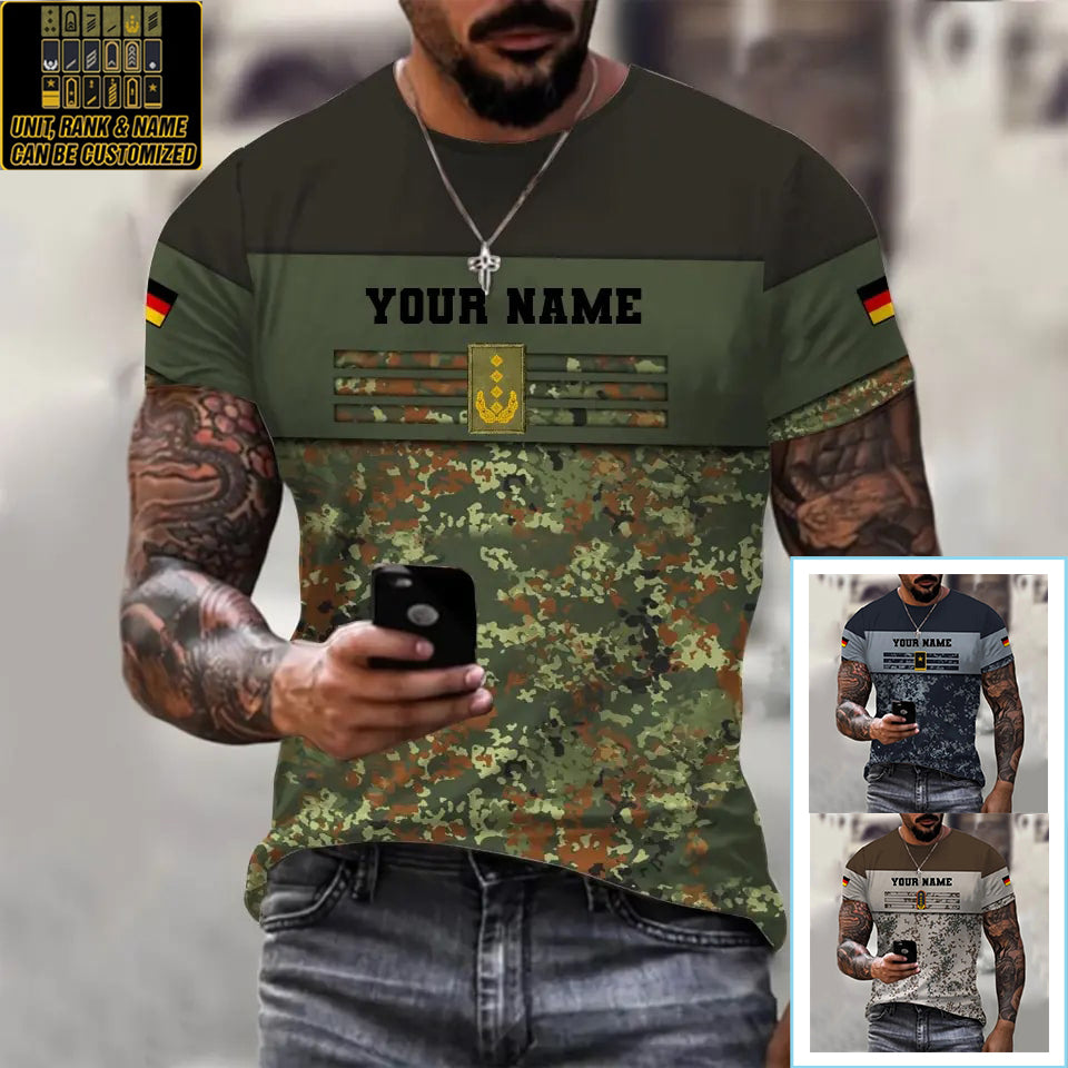 Personalisiertes T-Shirt mit Camouflage-Muster für deutsche Soldaten/Veteranen mit Namen und Rang, 3D-Druck – 1112230001QA