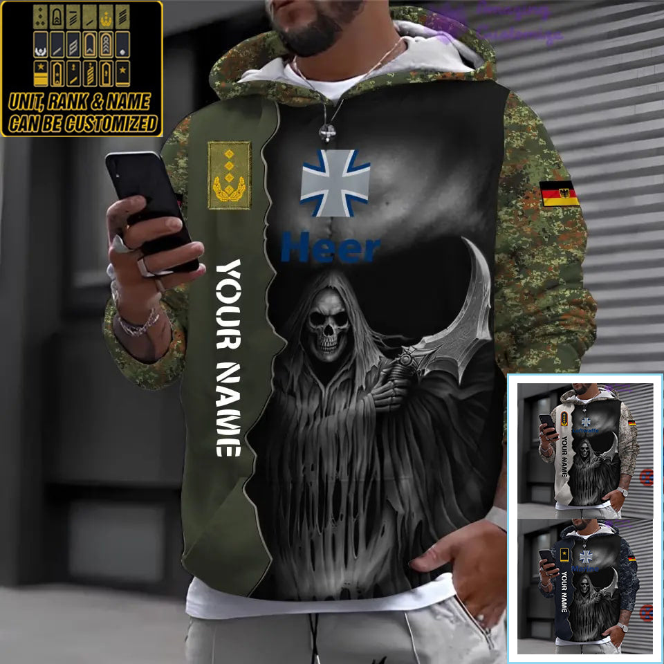 Sweat à capuche personnalisé avec camouflage soldat/vétéran allemand avec nom et grade imprimé en 3D - 2601240001QA