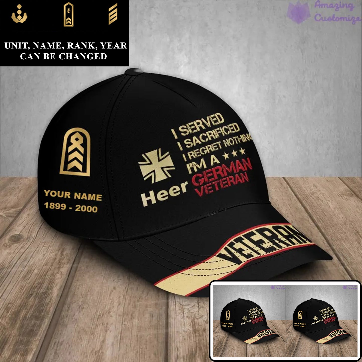 Personalized Rank, Year And Name Germany Soldier/Veterans Camo Baseball Cap - 17167680