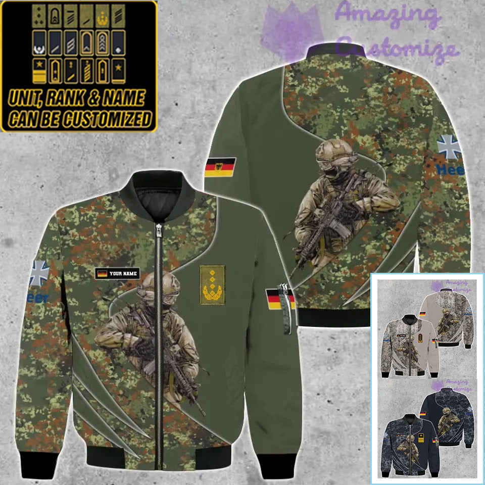 Personalized Germany Soldier/ Veteran Camo With Name And Rank Bomber Jacket 3D Printed  - 150524QA