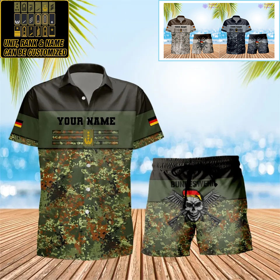 T-shirt Hawaï personnalisé avec camouflage soldat/vétéran allemand et combo de grades + short imprimé en 3D - 1112230001QA