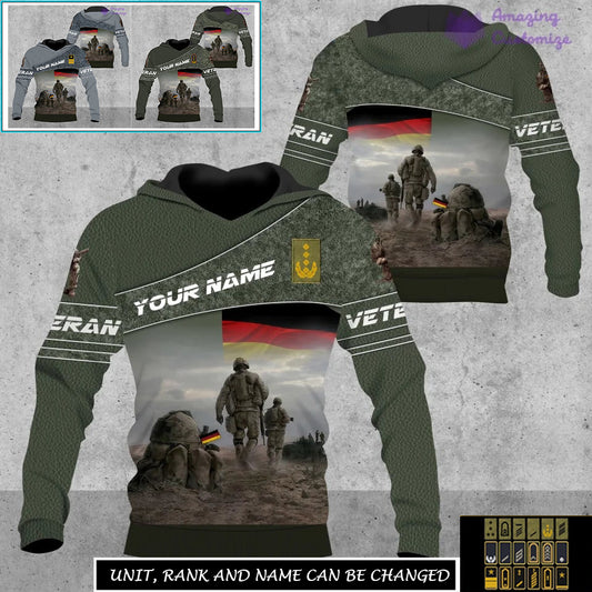 Sweat à capuche personnalisé avec camouflage soldat/vétéran allemand avec nom et grade imprimé sur toute la surface - 17265312