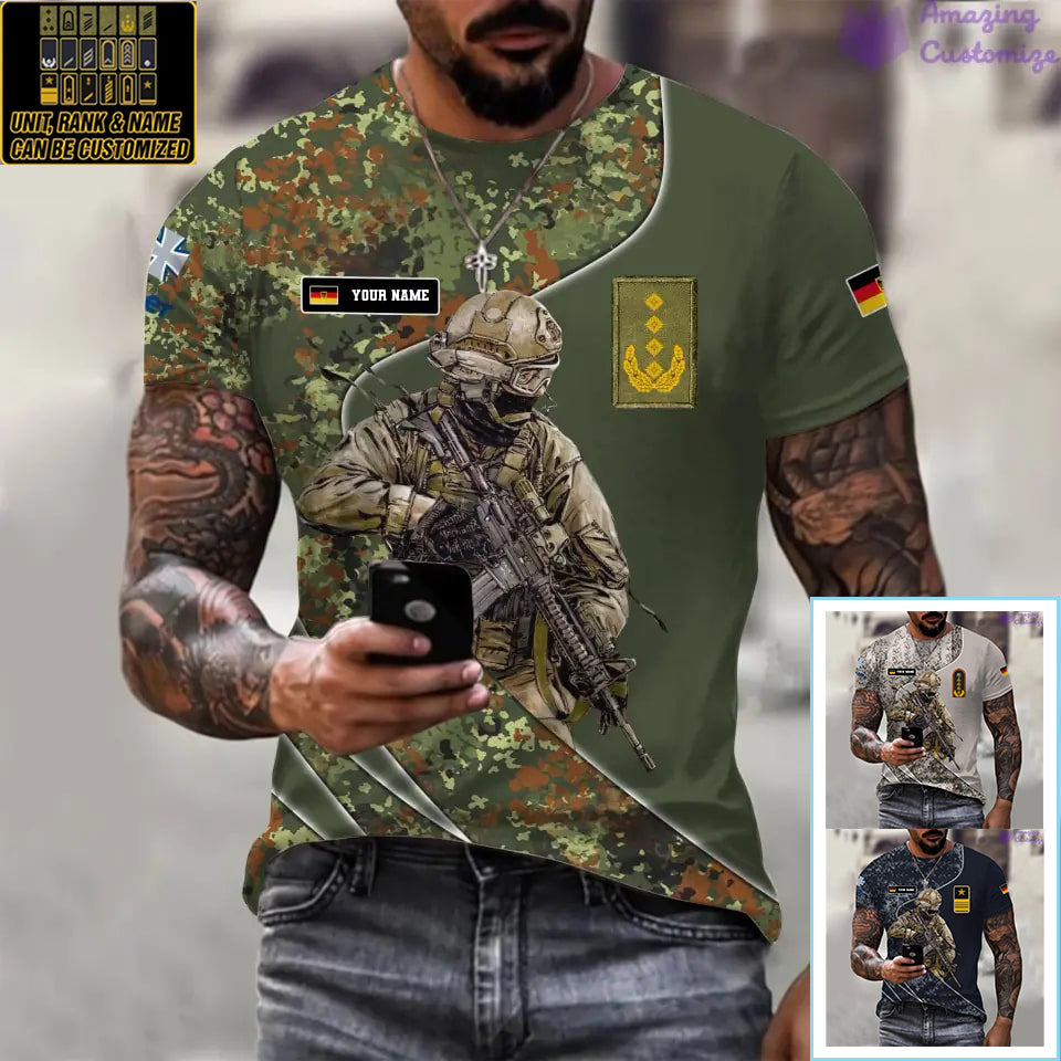 Personalisiertes Deutschland-T-Shirt für Soldaten/Veteranen mit Namen und Rang, komplett bedruckt – 15052401QA