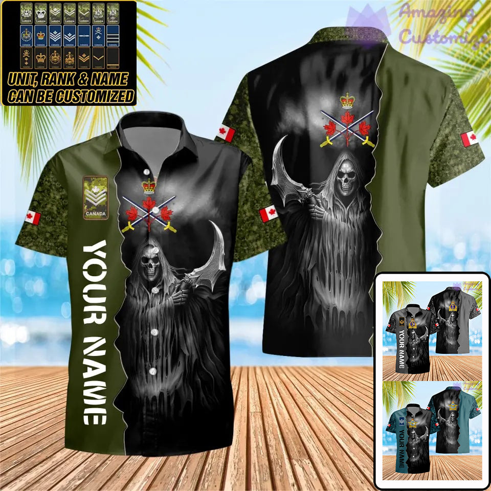 Personalisiertes Hawaiihemd mit kanadischem Soldaten-/Veteranen-Tarnmuster und Namen und Rang, 3D-Druck – 2601240001