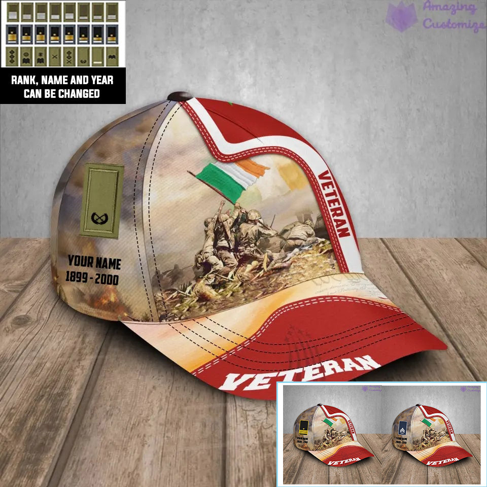 Casquette de baseball personnalisée avec grade, année et nom pour soldat/vétéran irlandais - 07062401QA