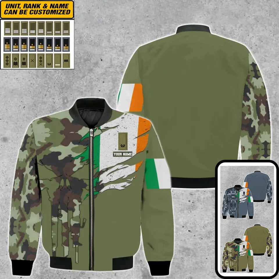 Personalisierter Kapuzenpullover mit Camouflage-Muster für irische Soldaten/Veteranen mit Namen und Rang – 0512230001