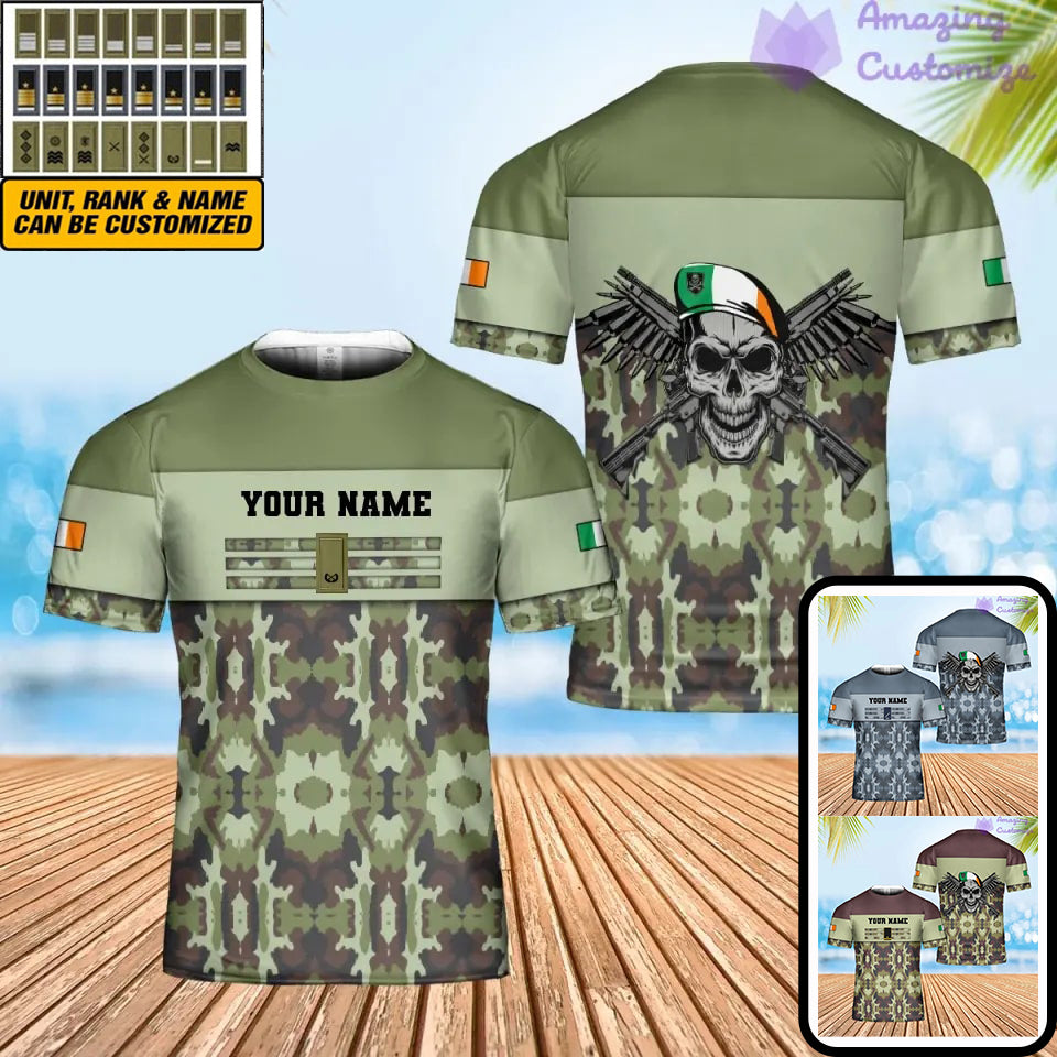 T-shirt personnalisé avec camouflage soldat/vétéran irlandais avec nom et grade imprimé en 3D - 0602240001