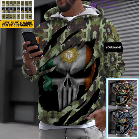 Sweat à capuche personnalisé avec camouflage soldat/vétéran irlandais avec nom et grade imprimé en 3D - 17125344