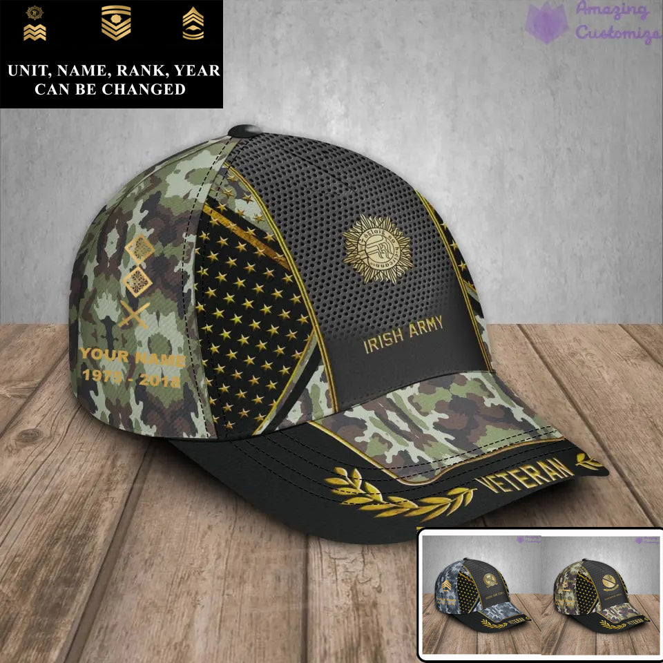 Baseballkappe mit Camouflage-Muster für irische Soldaten/Veteranen mit Rang, Jahr und Namen – 22052401QA