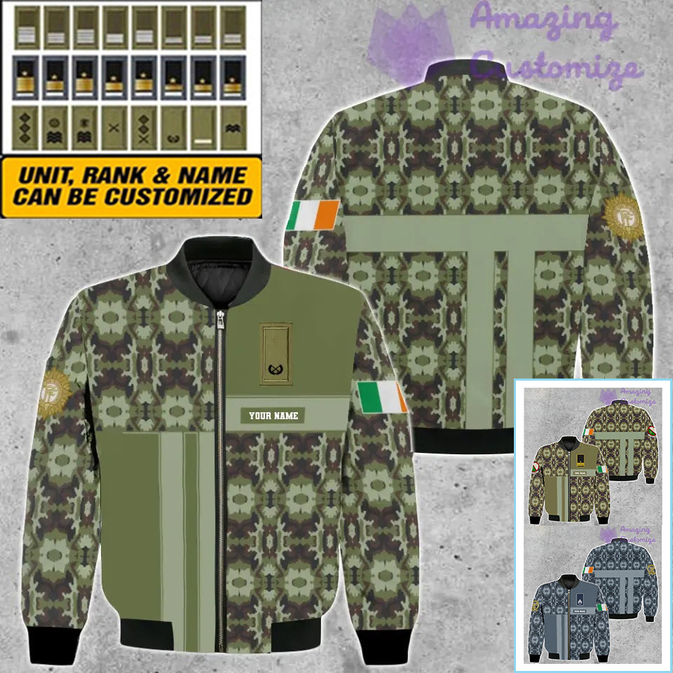 Veste de bombardier personnalisée avec camouflage soldat/vétéran irlandais avec nom et grade, imprimée en 3D - 07052401QA