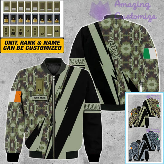 Veste de bombardier personnalisée avec camouflage soldat/vétéran irlandais avec nom et grade, imprimée en 3D - 03042401QA