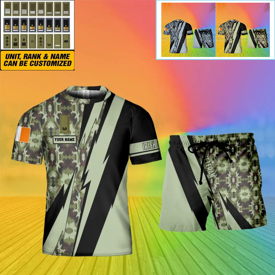 Personalized Ireland Soldier/ Veteran Camo With Name And Rank Combo T-Shirt + Short 3D Printed  - 03042401QA