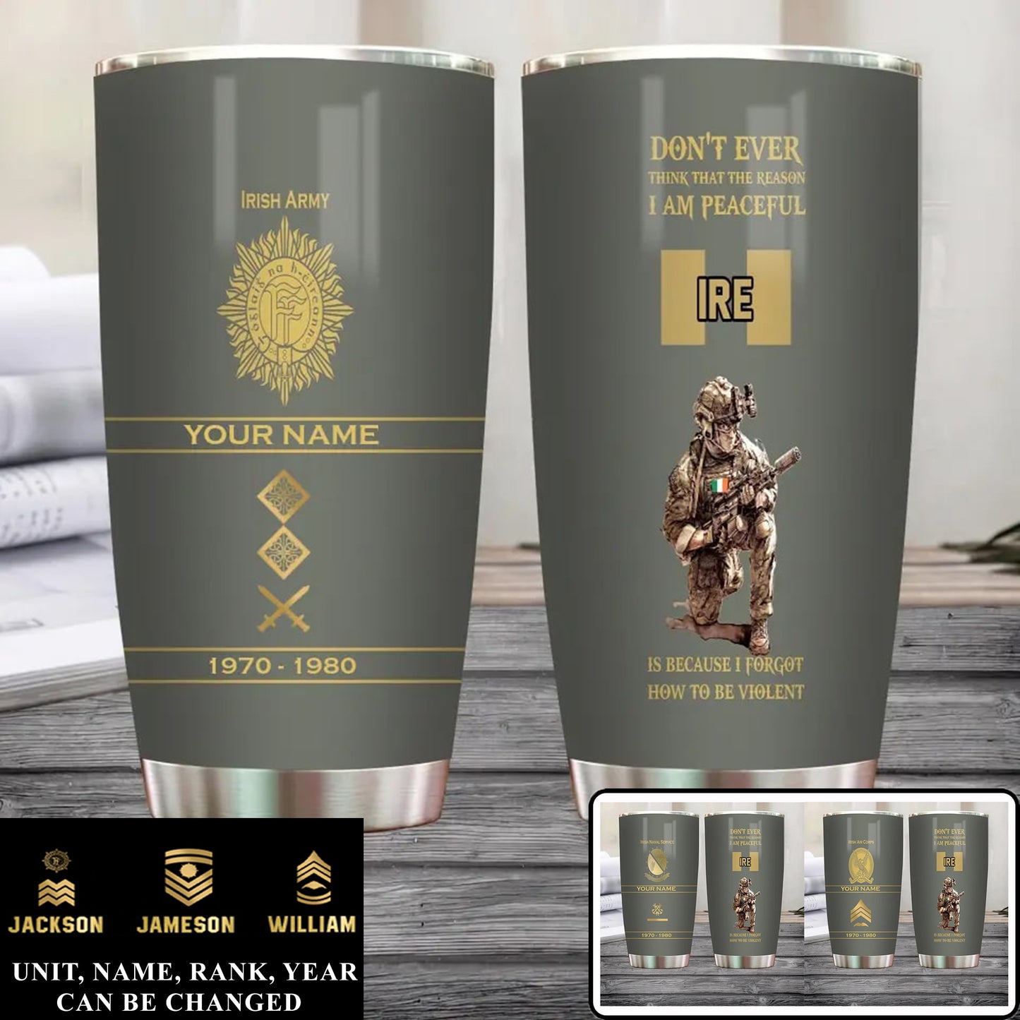 Personalized Ireland Veteran/ Soldier With Rank, Year And Name Tumbler - 11062401QA