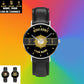 Personalized Ireland Soldier/ Veteran With Name And Rank Black Stitched Leather Watch - 0703240001 - Gold Version