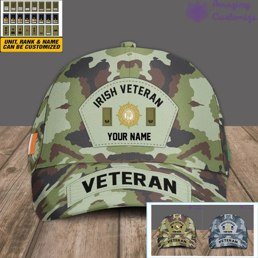 Casquette de baseball camouflage personnalisée avec rang et nom pour soldat/vétéran irlandais - 30052402QA