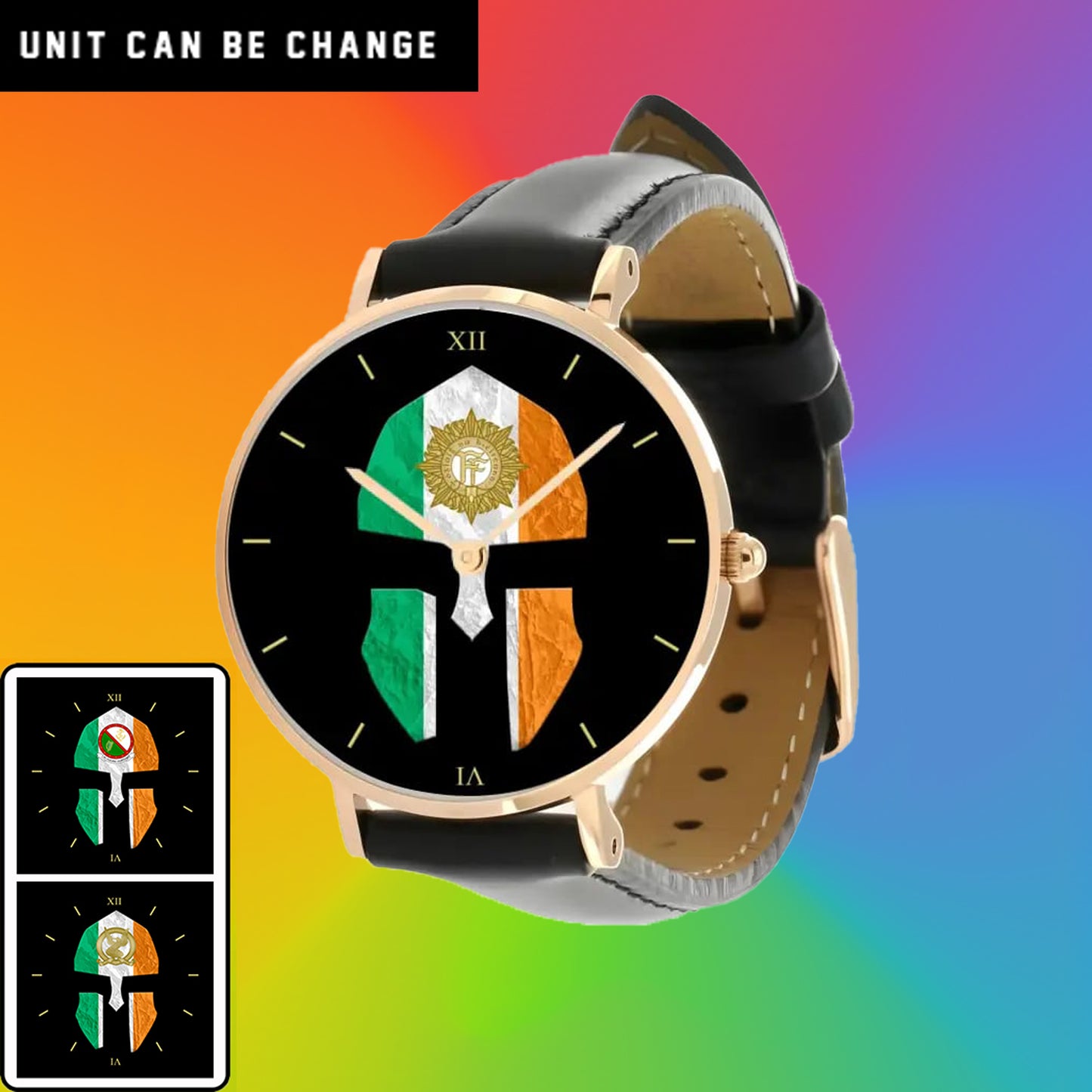 Montre en cuir noir cousue pour soldat/vétéran irlandais - 2903240001