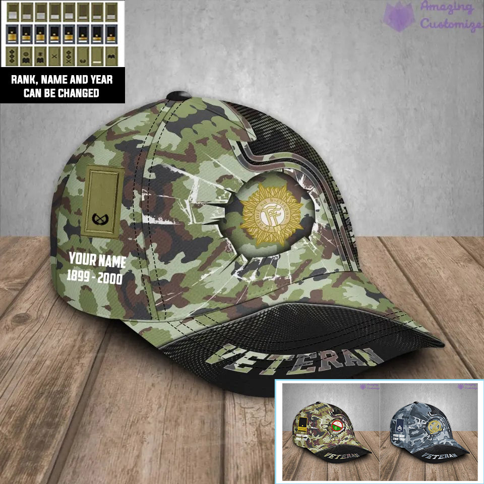 Baseballkappe mit Camouflage-Muster für irische Soldaten/Veteranen mit Rang, Jahr und Namen – 30052401QA