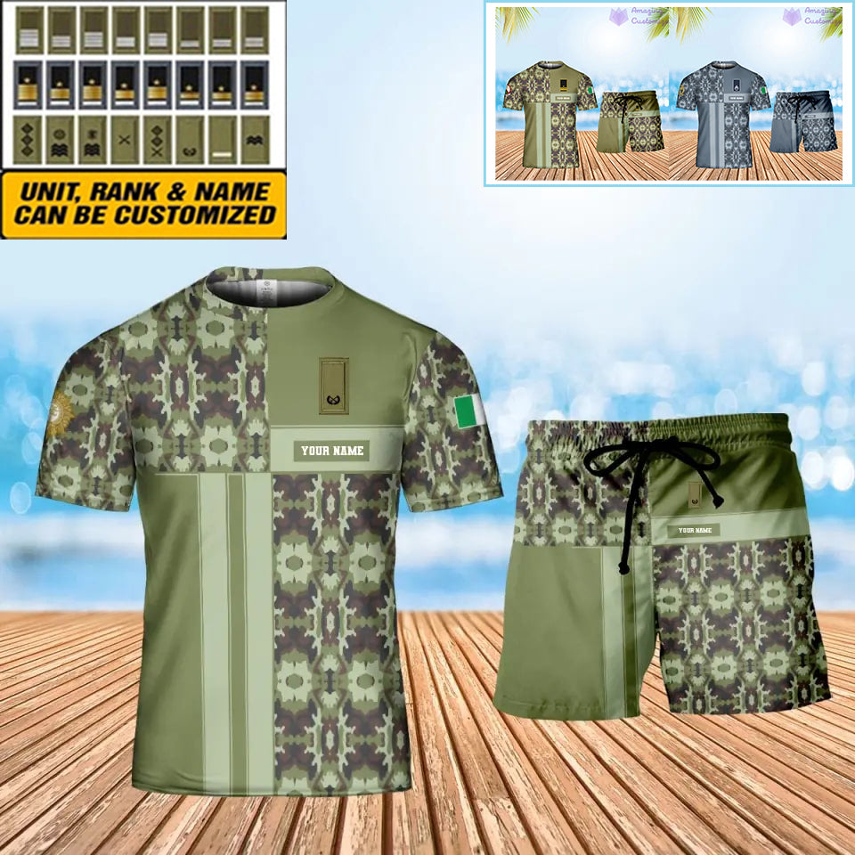 T-shirt personnalisé avec camouflage soldat/vétéran irlandais avec nom et grade + short imprimé en 3D - 07042401QA