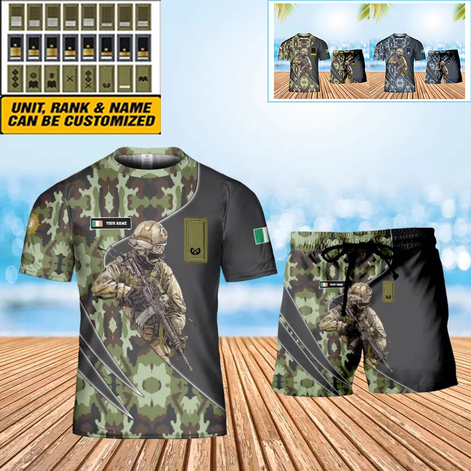 Personalized Ireland Soldier/ Veteran Camo With Name And Rank Combo T-Shirt + Short 3D Printed  - 15052401QA