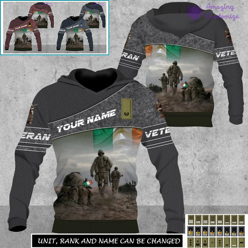 Personalisierter irischer Soldat/Veteranen-Hoodie im Camouflage-Stil mit Namen und Rang, komplett bedruckt – 17265312