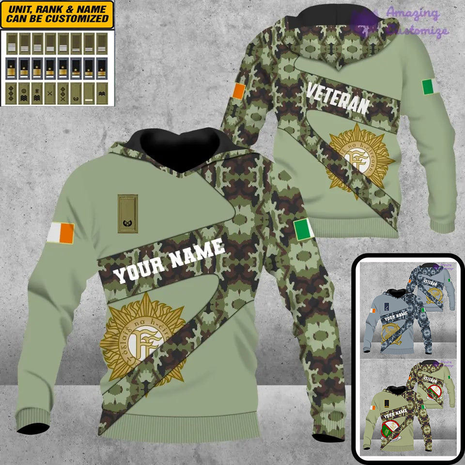 Personalized Ireland Soldier/ Veteran Camo With Name And Rank Hoodie 3D Printed  - 17065728