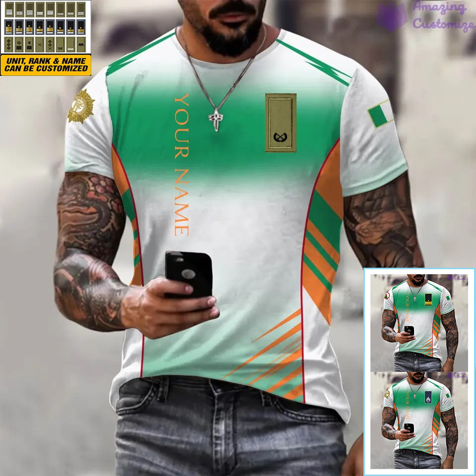 T-shirt personnalisé Irlande avec nom et grade soldat/vétéran imprimé sur toute la surface - 16052401QA